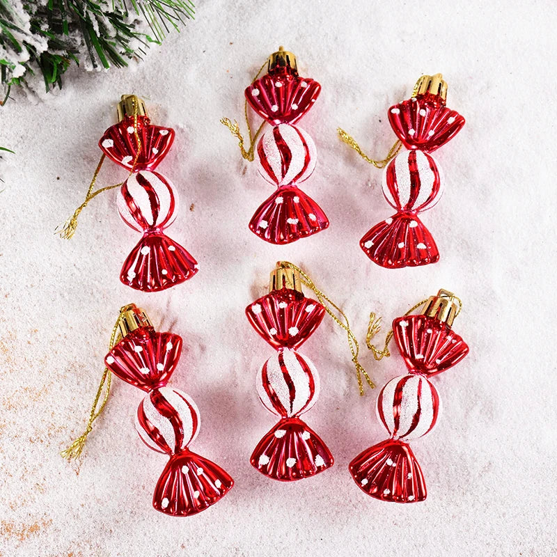 6Pcs Christmas Red Candy Crutch Lollipop Xmas Tree Hanging Pendant Ornaments 2024 New Year Gift Christmas Home Decoration 2024