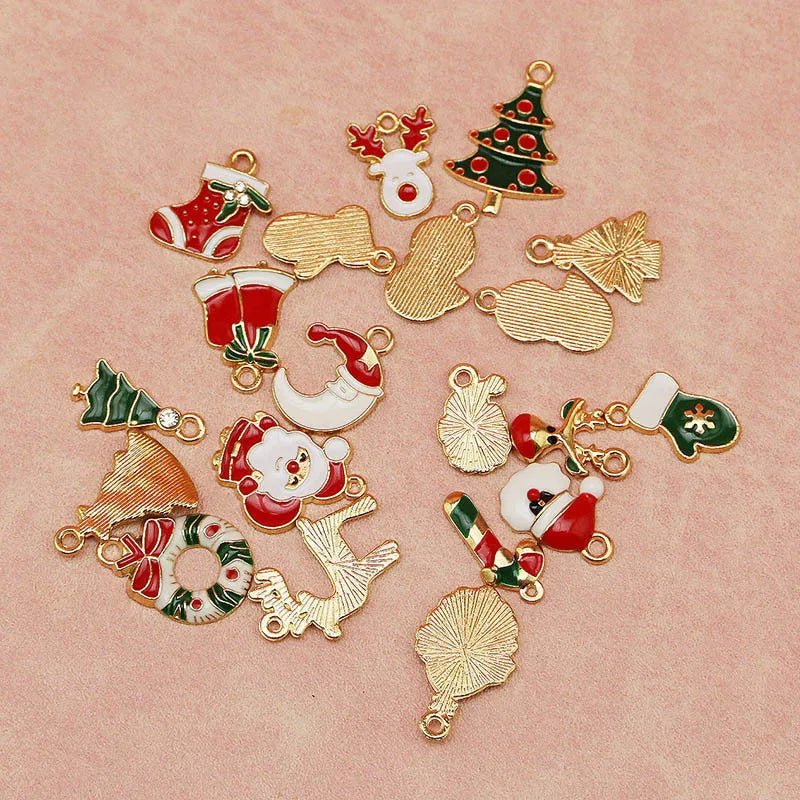 (20Pcs/pack)Mixed Metal Pendants Christmas Mini Decoration Semi-finished  Crafts Xmas Christmas Tree Elements Hanging DIY