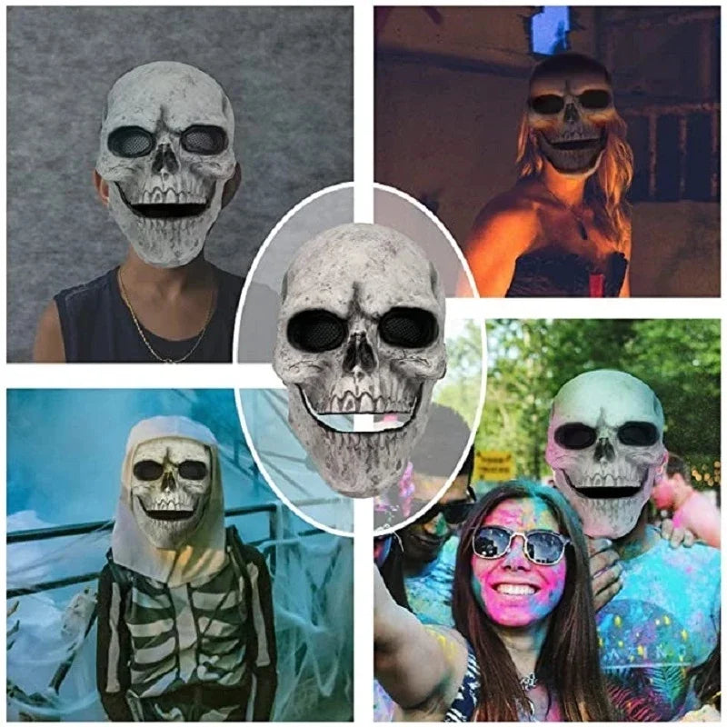 Creepy Halloween Full Head Skull Mask with Movable Jaw Adult Entire Head Realistic Latex Helmet Scary Skeleton