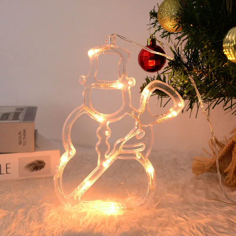 Christmas LED Light Snowflake Santa Deer Hanging Sucker Lamp Window Ornaments Decoration for Home Navidad 2023 New Year Decor