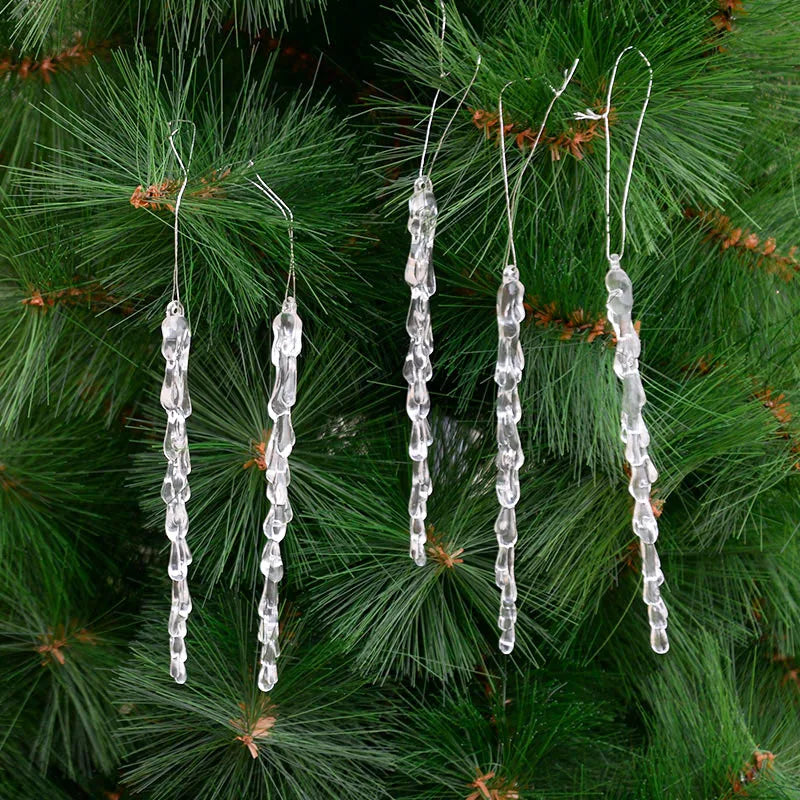 10Pcs Christmas Simulation Ice Xmas Tree Hanging Ornament Pendants Clear Fake Ice Winter Party New Year Navidad Decor for Home