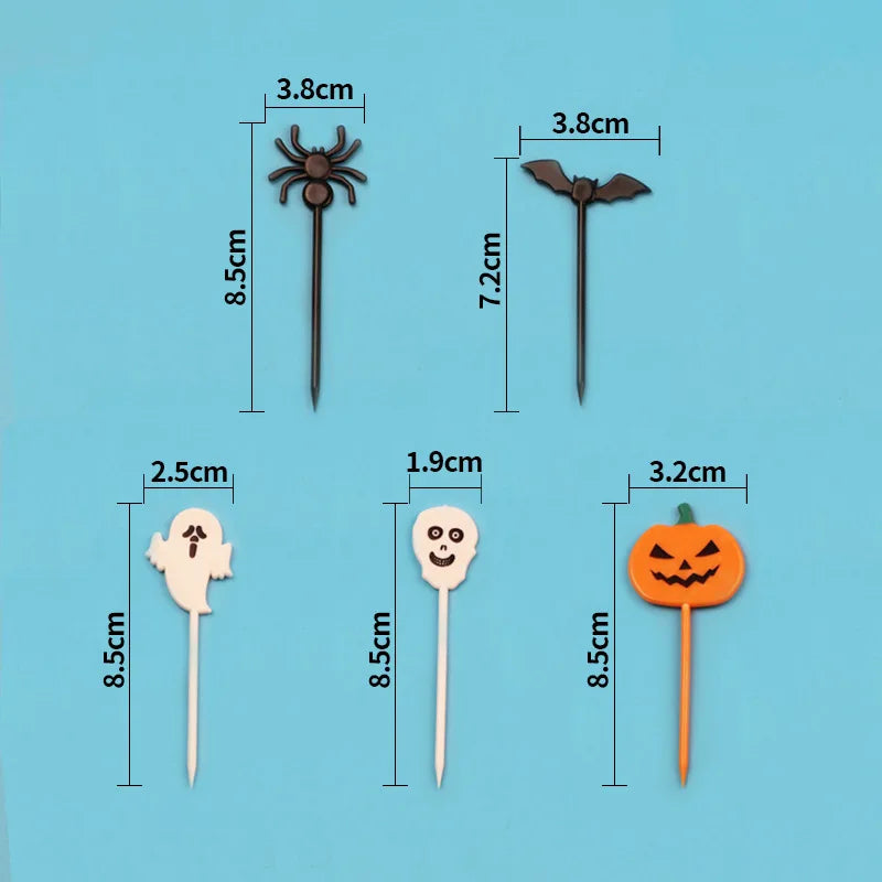 Mix Set Plastic Halloween Toothpicks Pumpkin Ghost Bat Fruit Fork Dessert Cocktail Cake Decoration Picks Halloween Party Supply