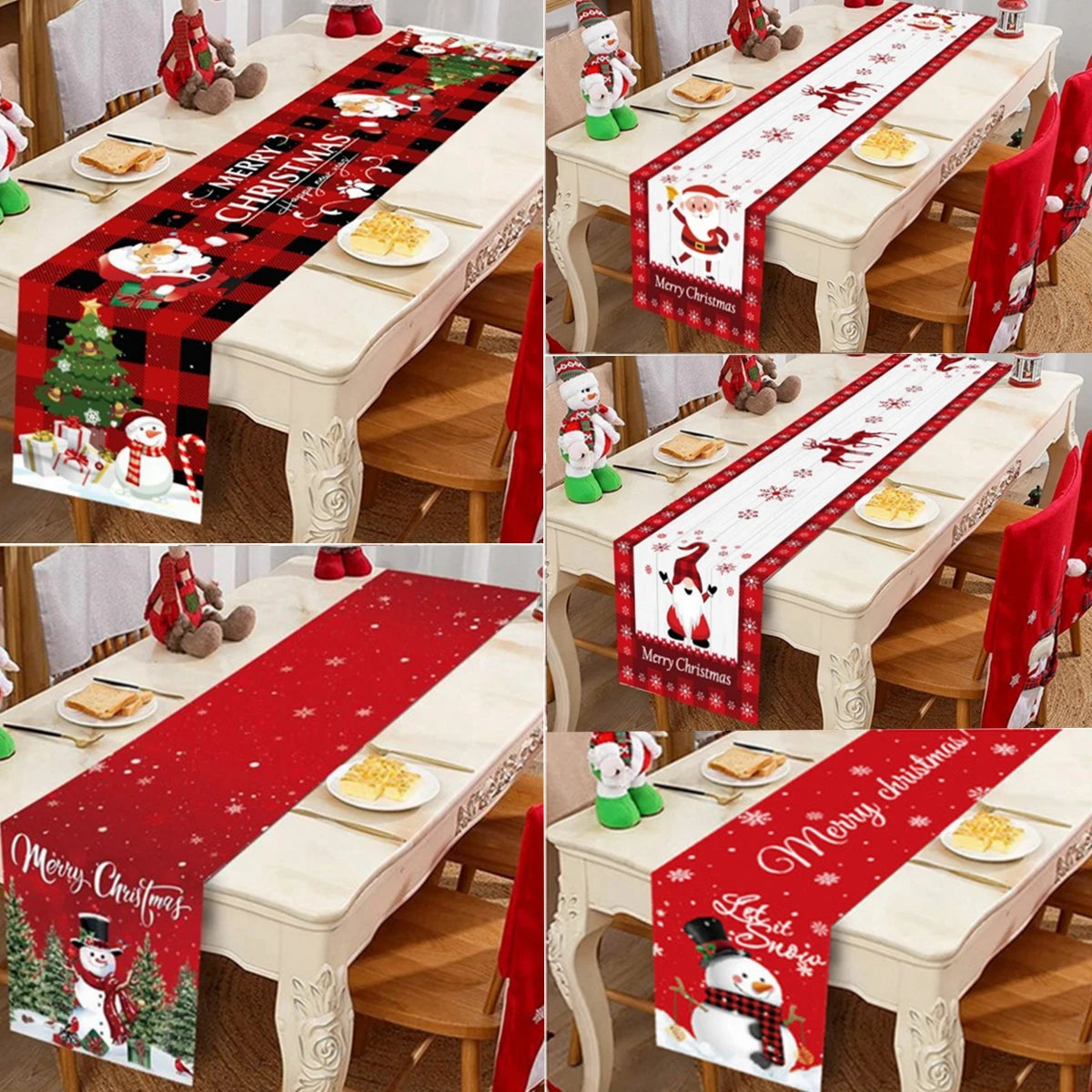 Christmas Table Runner Merry Christmas Decoration for Home Xmas Party Decor 2024 Navidad Notal Noel Ornament Happy New Year 2025