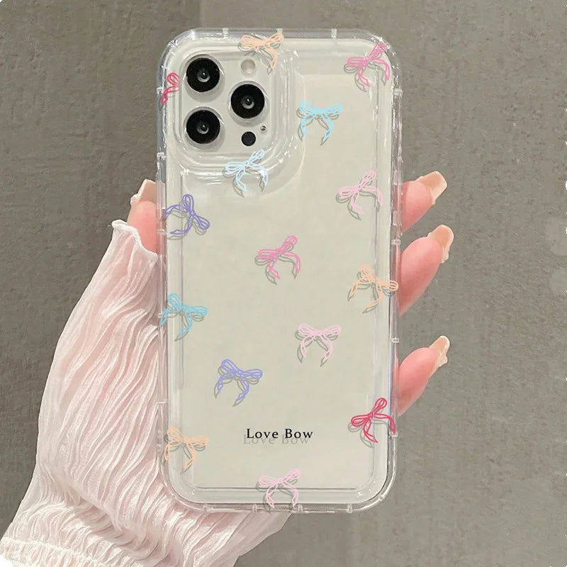 Colorful Bow Print Clear Case  For iPhone 16 14 13 12 11 15 Pro Max SE XR X XS 7 8 Plus Transparent Tpu Shockproof Phone Cover