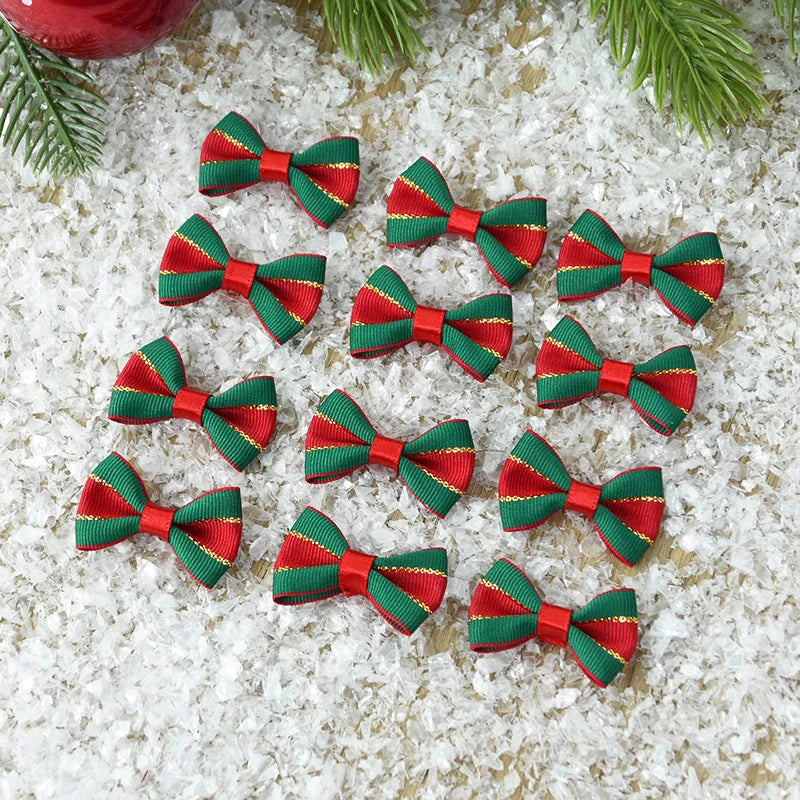30Pcs 4cm Christmas Bows Christmas Hanging Decorations Green Red Bowknot Christmas Tree Ornaments New Year 2024 Navidad Decor