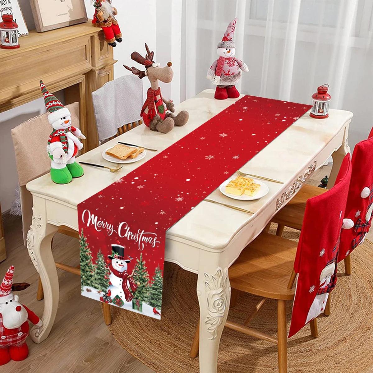 Christmas Table Runner Merry Christmas Decoration for Home Xmas Party Decor 2024 Navidad Notal Noel Ornament Happy New Year 2025