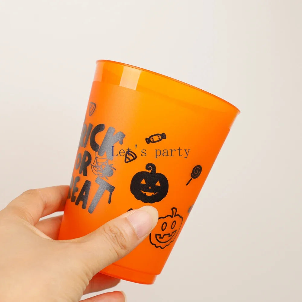 5Pcs Cartoon Halloween Ghost Skull Pumpkin Plastic Cup Trick or Treat Juice Wine Drinking for Halloween Theme Party Decoration