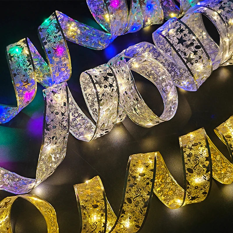 2024 LED Colouful Fairy Ribbon Lights Holiday Christmas Decoration Liquidation Ribbon for Christmas Tree Diy Christmas Tree