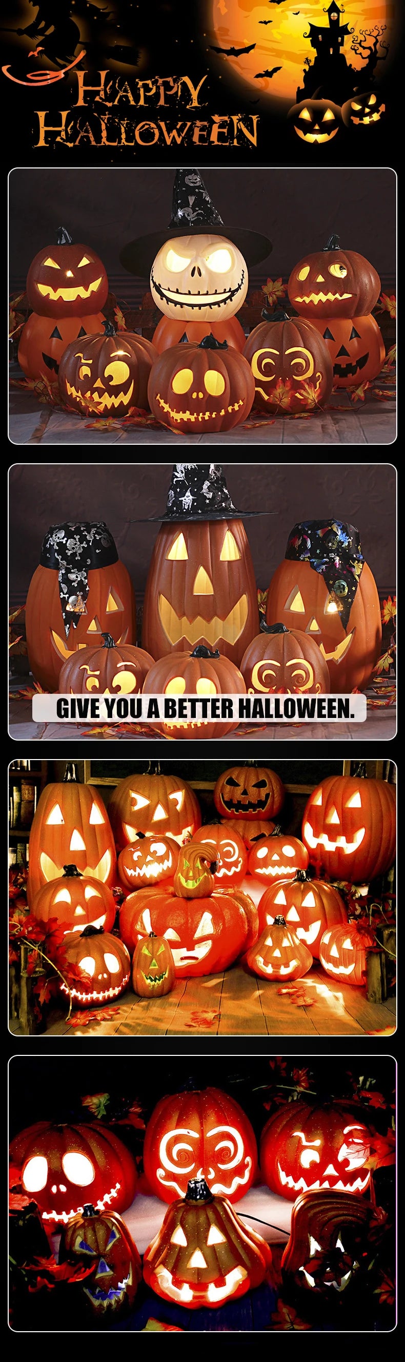 Halloween Decoration Scream Pumpkin Led Festival Accessories Decorations Bright Materials Ring Light Fairy Lights Night Outdoor