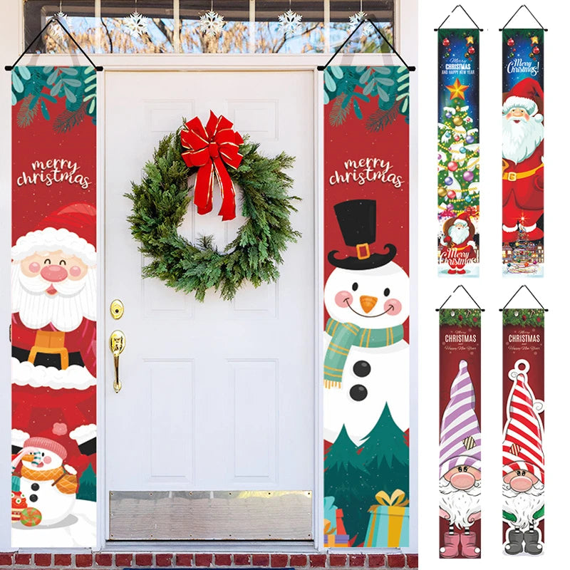 Christmas Couplets Santa Claus Snowman Door Curtain Decoration Christmas Flag Wall Decoration Background Hanging Flag Decor