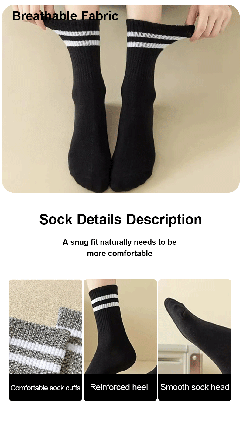 6 Pairs Women's Mid-Tube Socks Solid Colour Autumn Winter Breathable Comfortable Sport Sweat Absorbent Man And Women's Socks