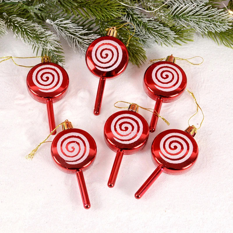6Pcs Christmas Red Candy Crutch Lollipop Xmas Tree Hanging Pendant Ornaments 2024 New Year Gift Christmas Home Decoration 2024