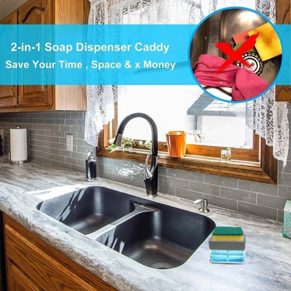 Dish Soap Dispenser for Kitchen,Liquid Soap Dispenser Kitchen Soap Dispenser with Sponge Holder,Sponge Caddy Soap Pump Dispenser