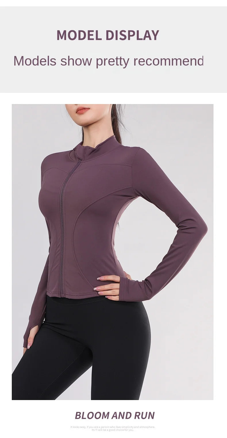 Women's sports jacket zipper yoga jacket blazer gym workout tights breathable fast dry