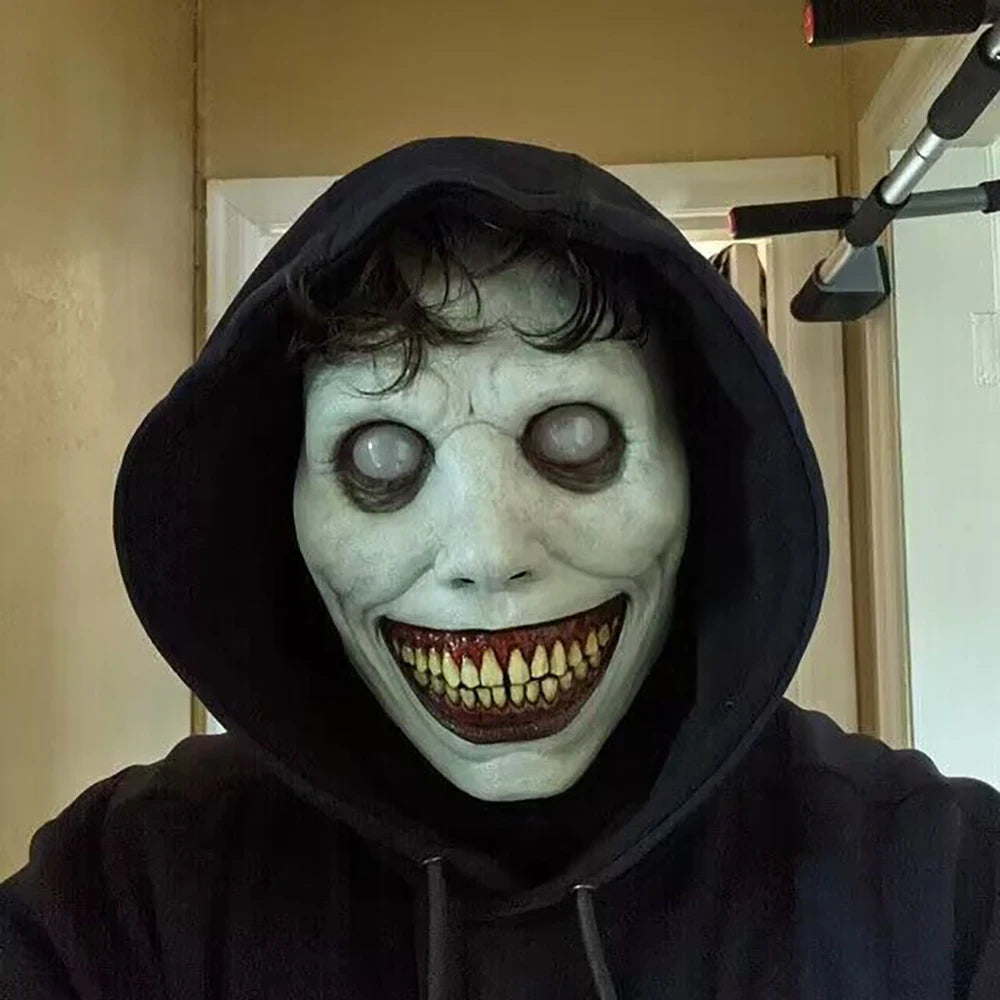 Scary Halloween Mask Horror Exorcist White Face Eyes Mask Realistic Ghost Smiling Demon Zombie Cosplay Costume Mask Party Props