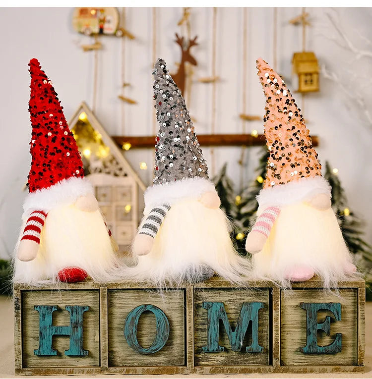 2024 Christmas Doll Sled Elf Ski Gnome with Led Light Christmas Decorations for Home Xmas New Year Children's Gifts 28cm