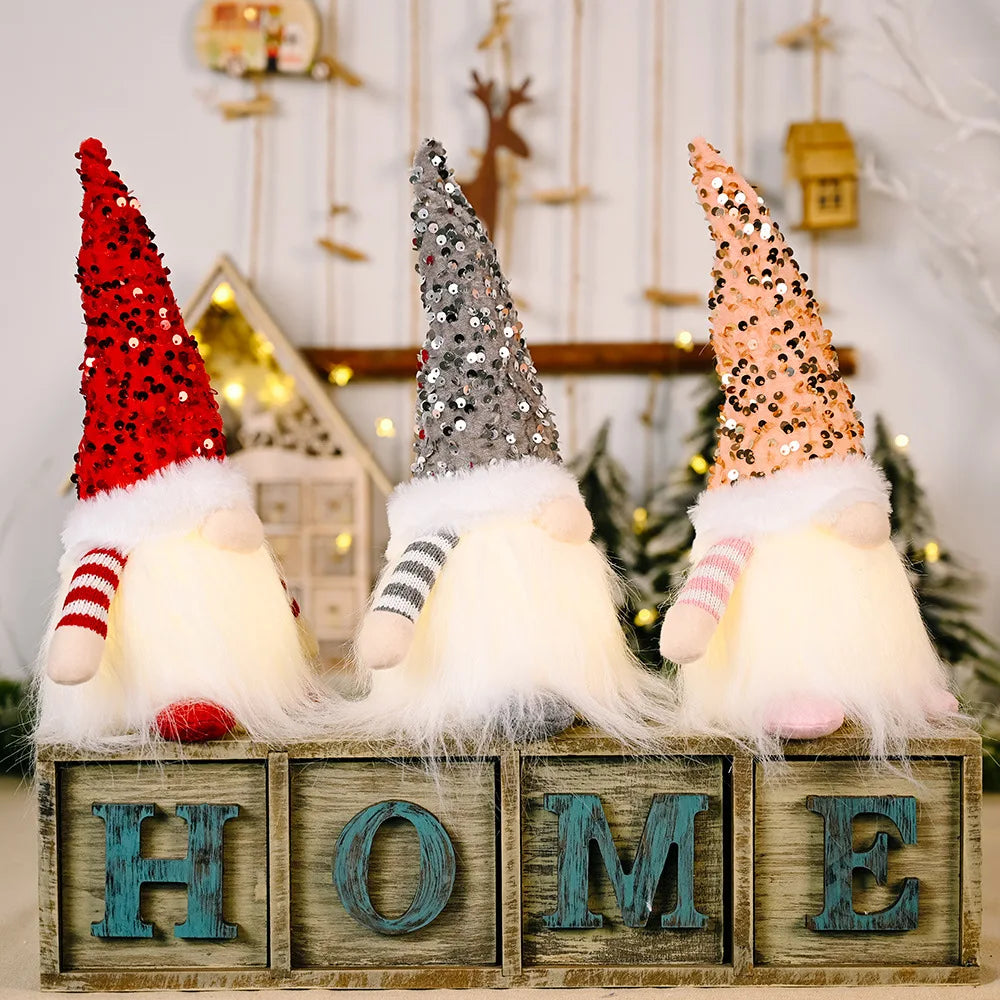 2024 Christmas Doll Sled Elf Ski Gnome with Led Light Christmas Decorations for Home Xmas New Year Children's Gifts 28cm