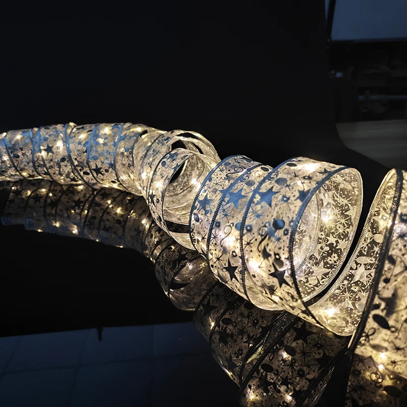 1/2/3/5/10m New Year Christmas Ribbon Fairy Light String Garland Lights Christmas Tree Ornament Ribbon Light Home Decoration