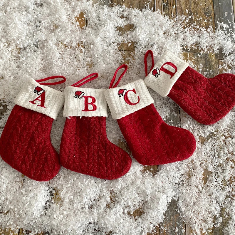 Christmas Stockings Knitting English Letters Christmas Socks Shaped Gifts Ornament New Year Santa Claus Gift Atmosphere Decor
