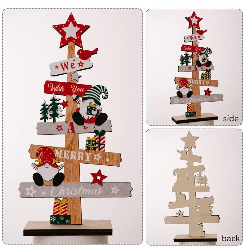 Wooden Christmas Tree Desktop Ornament Santa Claus Merry Christmas Sign Plaque Xmas Decoration for Home 2025 New Years Noel Gift