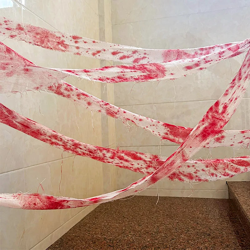 3m/5m Halloween Bloody Gauze Bandage Warning Isolation Belt Horror Props For Halloween Party Haunted House Home Scene Decoration