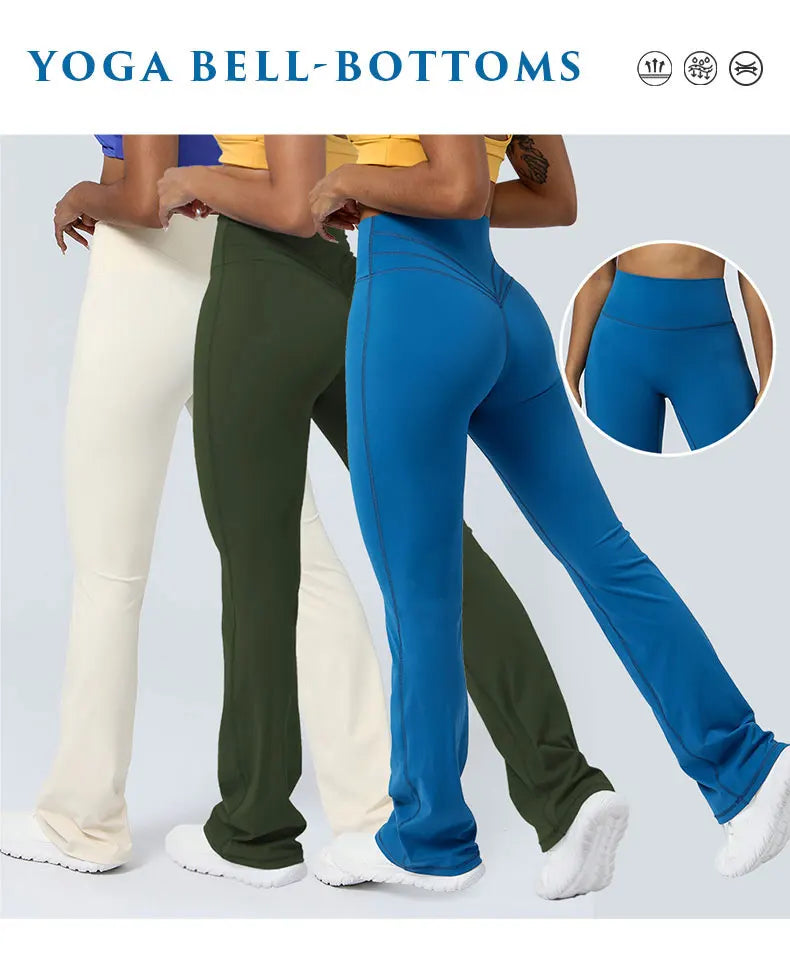 Women Yoga Flare Leggings High Waist Dance Pilates Fitness Gym Buttock Lifting Workout Wide-Leg Pants Outdoor Train Sport Tights