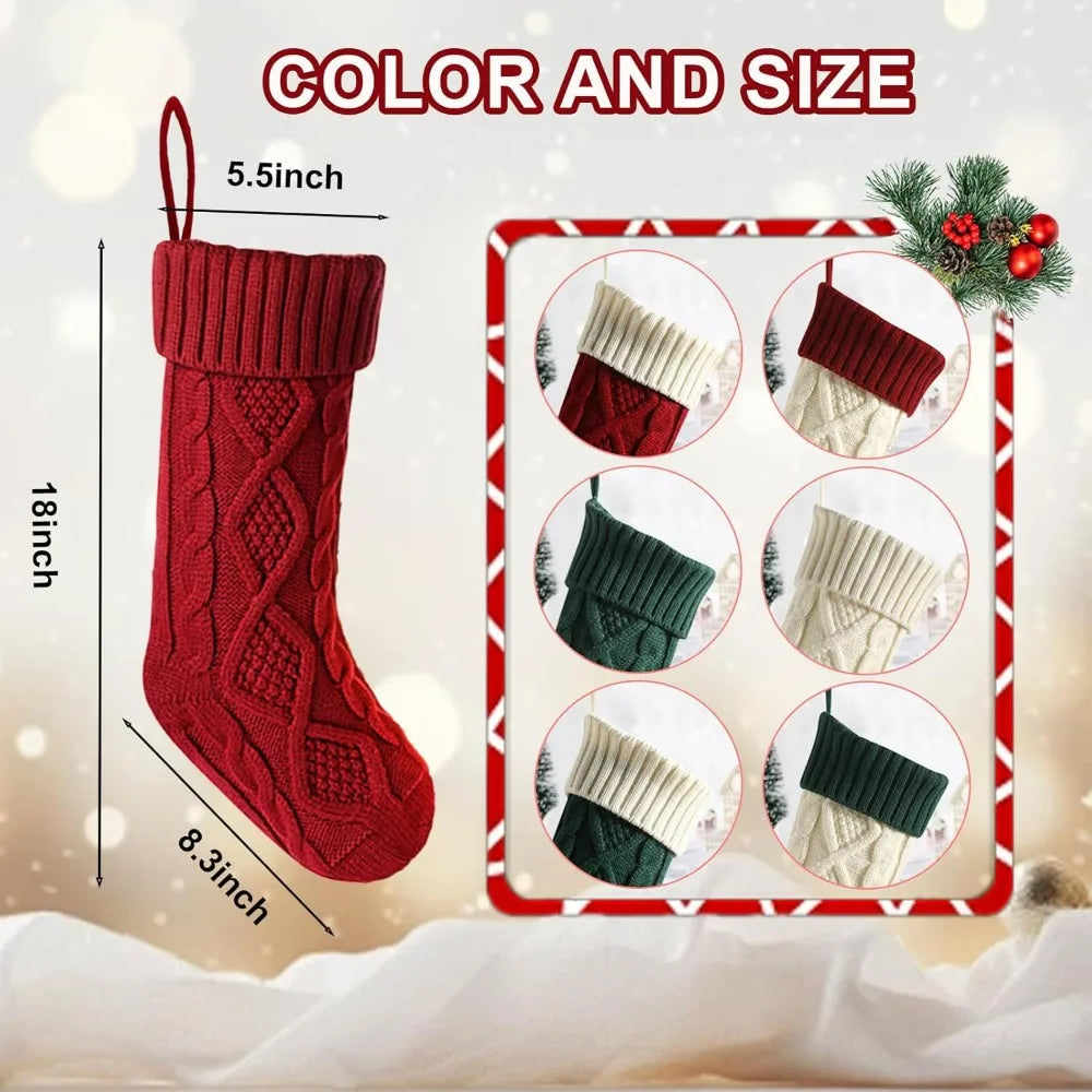 Christmas Socks 18 inch Large Knitted, Decorate Holiday Christmas Party Decoration (9 pieces)