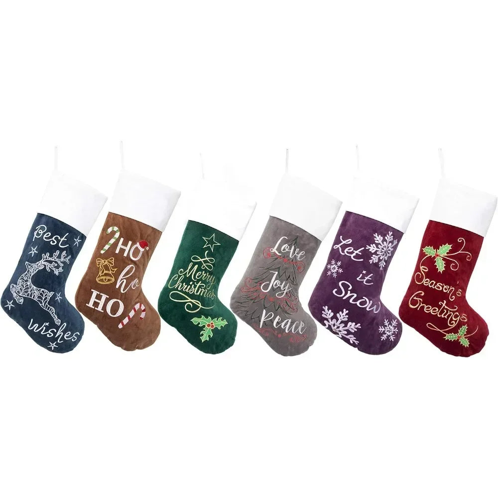 Christmas Stockings 6 Pack for Family 22Large Quilted Lining Embroidery Classic Luxury Velvet Large Hanging Ornament Decorations