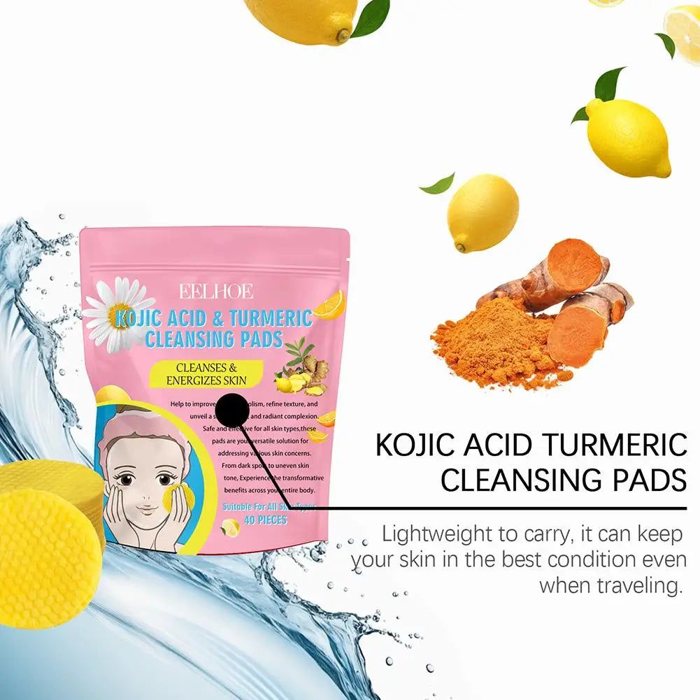 40pcs Turmeric Kojic Acid Cleansing Pads Exfoliating Pads Facial Sponges For Cleansing Exfoliating Daily Cleaning Skin Care Gift