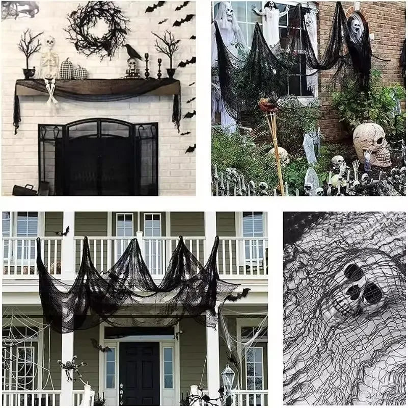 400cm Halloween Black Gauze Horror Haunted Houses Decor Black Creepy Cloth Party Home Doorway Wall Gauze Terror Scene Props