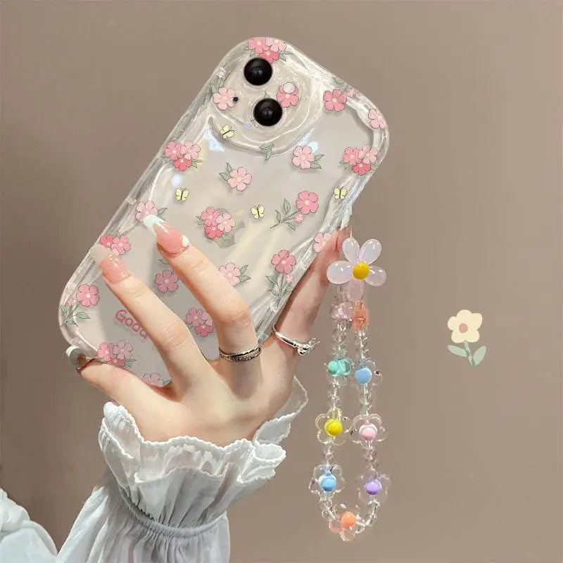 Flower Bracelet Chain Phone Case For Samsung Galaxy A52 A32 A72 A52S A31 A51 A71 A13 A04E A03 Core A21S A22 A23 Wavy Soft Cover