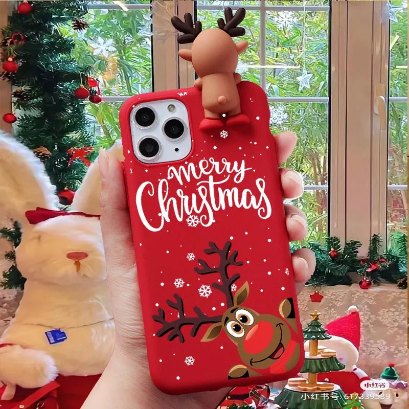 Christmas 3D Santa Claus Bear Reindeer Case For iPhone 12 13 11 14 15 Pro Max 12 13 Mini 7 8 Plus XS Max X XR SE Tpu Case Cover