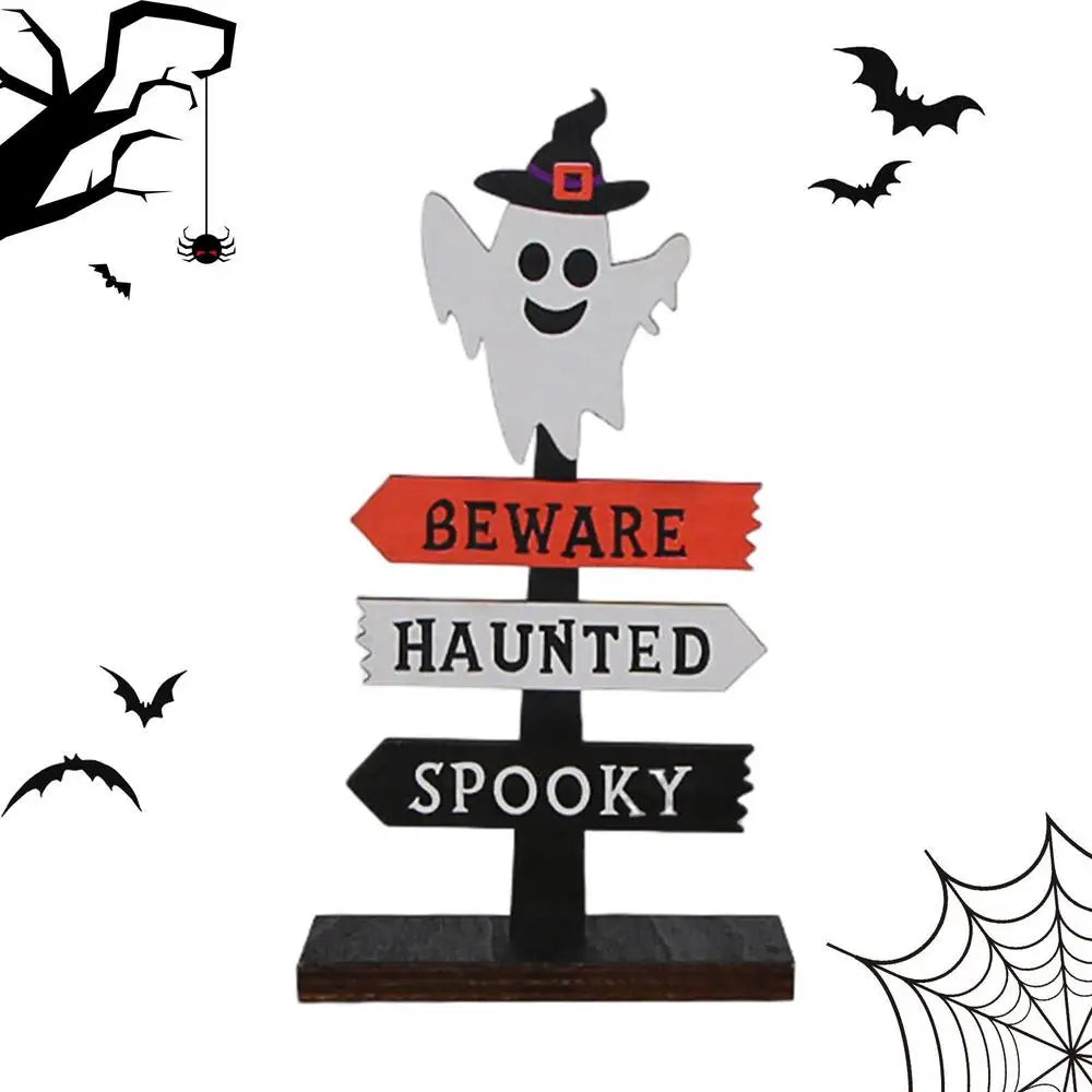 Halloween Table Sign Scary Funny Retro Home Decoration Tabletop Ornament Wooden Sign Halloween Accessories For Homes Dining Room