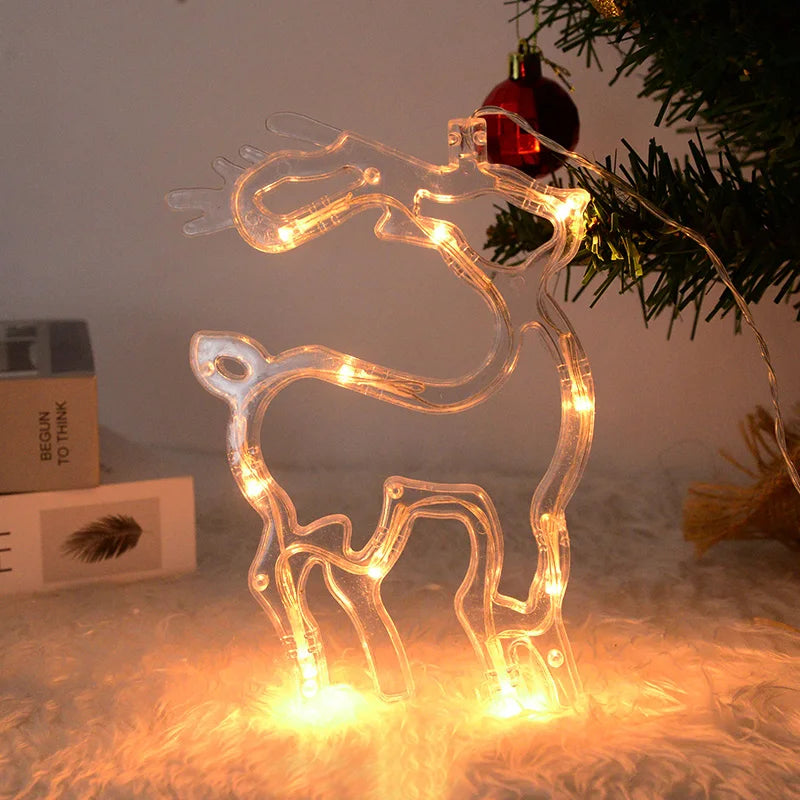 Christmas LED Light Snowflake Santa Deer Hanging Sucker Lamp Window Ornaments Decoration for Home Navidad 2023 New Year Decor