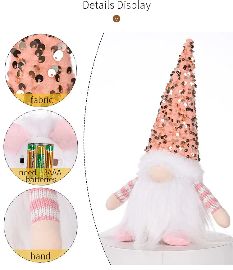 2024 Christmas Doll Sled Elf Ski Gnome with Led Light Christmas Decorations for Home Xmas New Year Children's Gifts 28cm