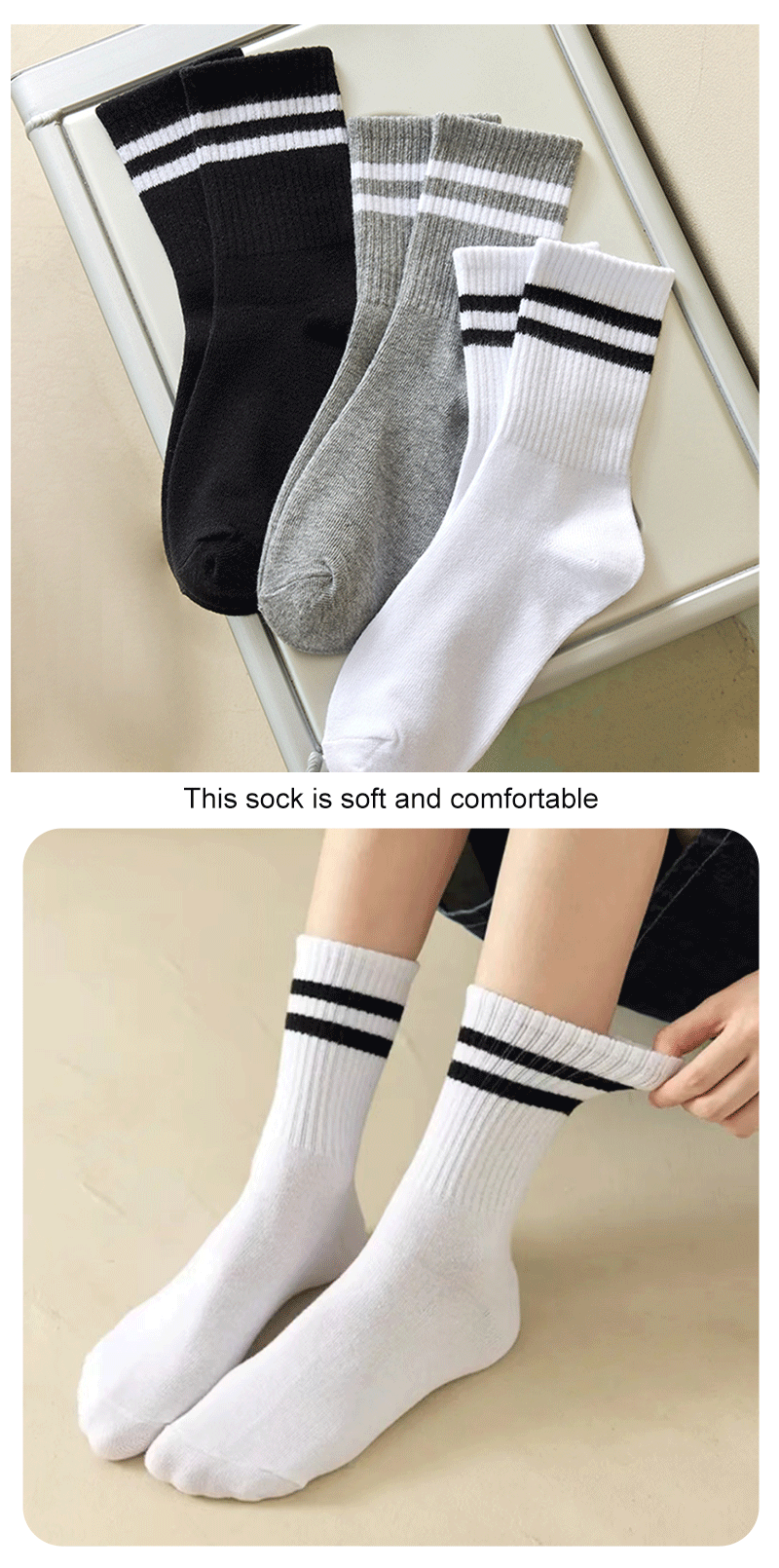 6 Pairs Women's Mid-Tube Socks Solid Colour Autumn Winter Breathable Comfortable Sport Sweat Absorbent Man And Women's Socks