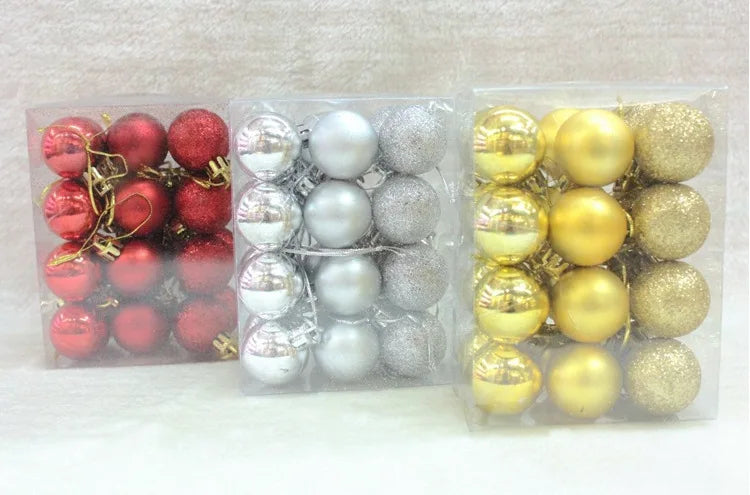 24Pcs Christmas Balls Ornament Plastic Christmas Tree Gold Red Pink Ball Pendant Hanging Decor Christmas Decoration 2024 Navidad