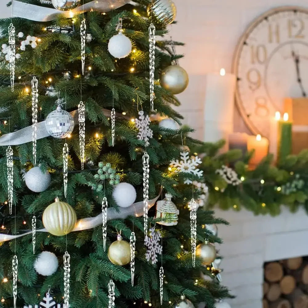 Acrylic Snowflake Drop Icicle Pendants Christmas Clear Crystal Ornaments Xmas Tree Hanging Pendants Home Party Decor New Year