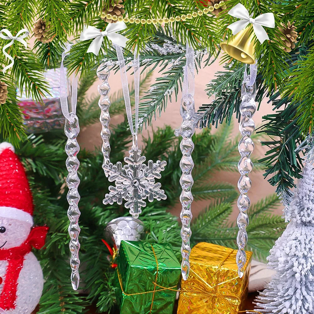 6/2pcs Crystal Clear Snowflake Christmas Tree Pendants Icicle Decorations For Holiday Winter Party Transparent Hanging Ornament