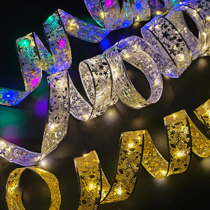 2024 LED Colouful Fairy Ribbon Lights Holiday Christmas Decoration Liquidation Ribbon for Christmas Tree Diy Christmas Tree