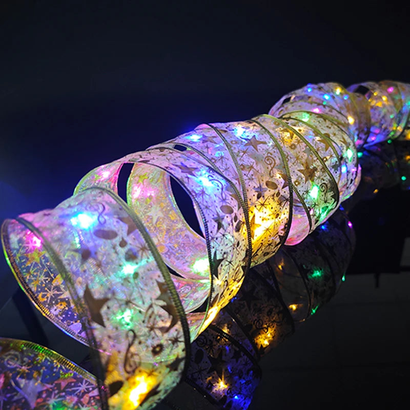 2024 LED Colouful Fairy Ribbon Lights Holiday Christmas Decoration Liquidation Ribbon for Christmas Tree Diy Christmas Tree