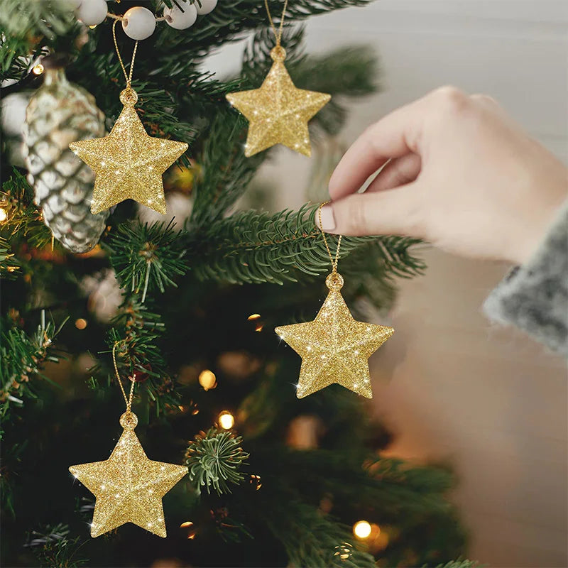 Gold Glitter Star Ornaments Christmas Tree Pendant Plastic Christmas Decorations Festive Embellish Party Navidad Decoration 2025