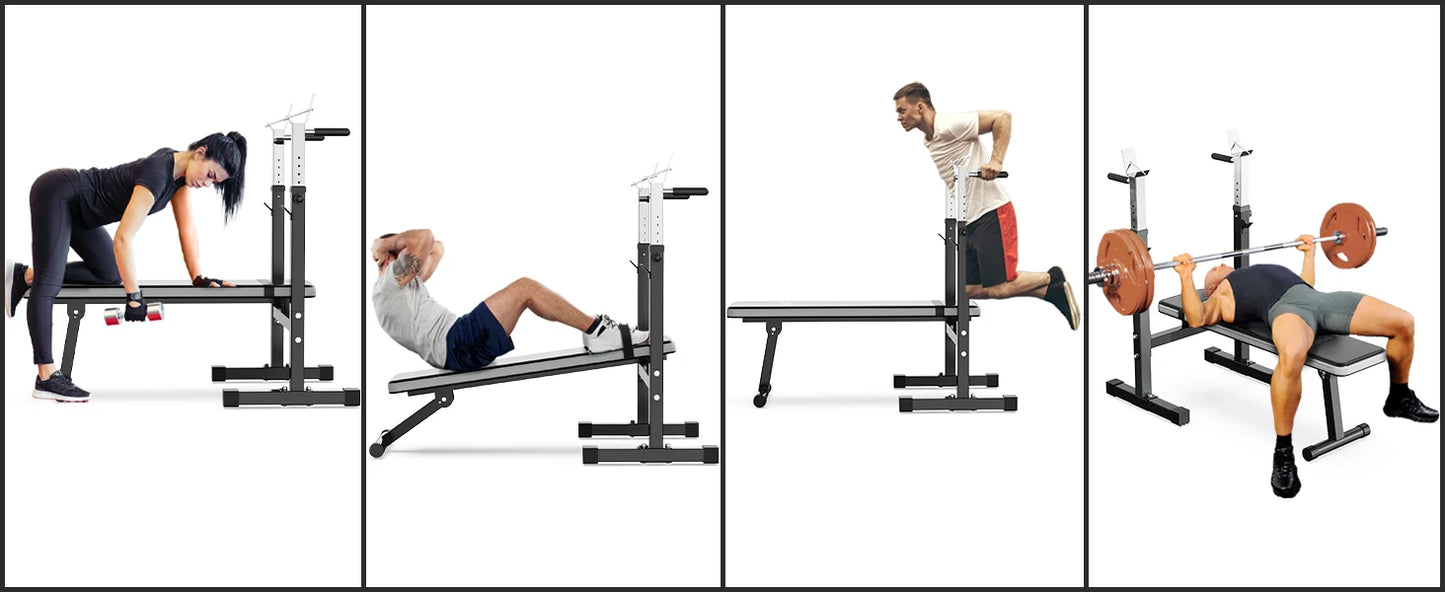 Weight Bench Press with Squat Rack Folding Multi-Function Dip Station for Full Body Workout Home Gym Strength