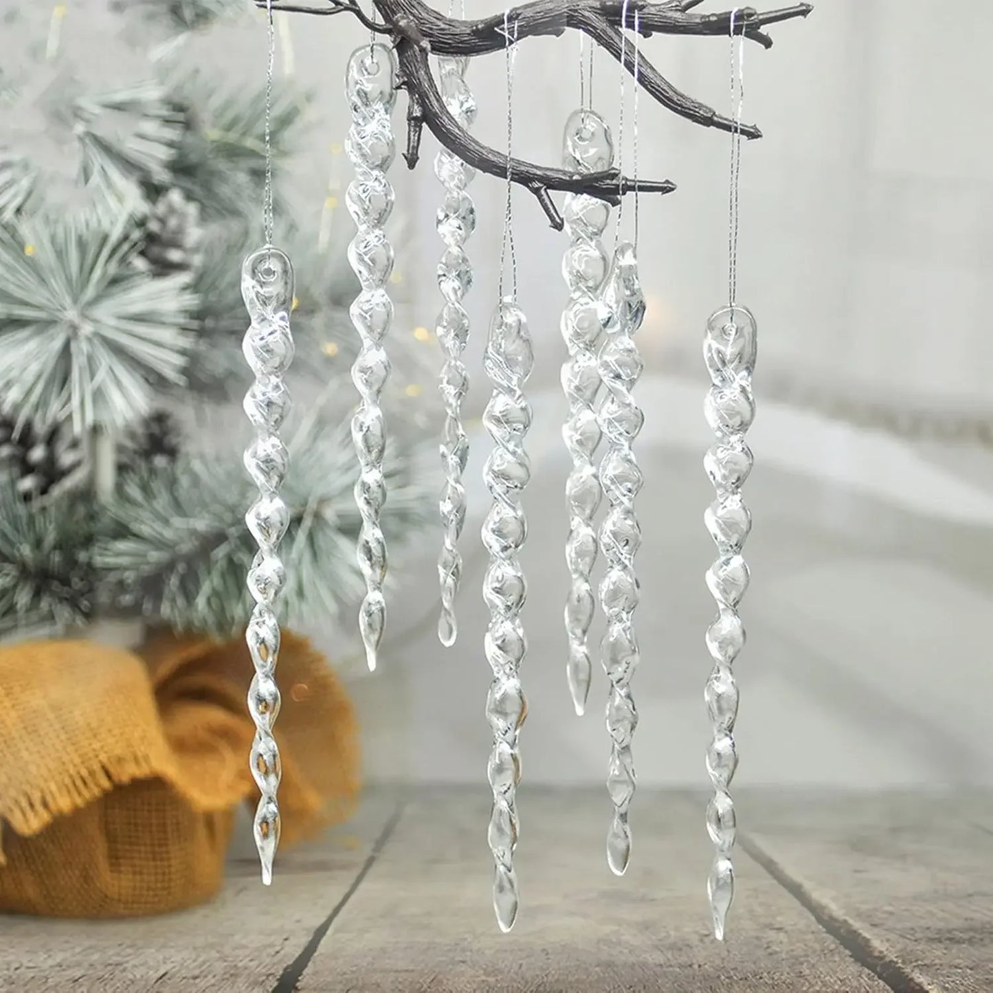Acrylic Snowflake Drop Icicle Pendants Christmas Clear Crystal Ornaments Xmas Tree Hanging Pendants Home Party Decor New Year