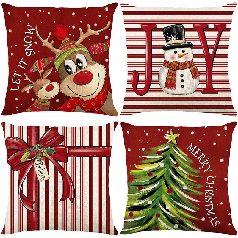 2024 Linen Christmas Cushion Cover Santa Claus Snowman Elk Merry Christmas Decor for Home Sofa Pillow Cover Xmas Ornaments Noel