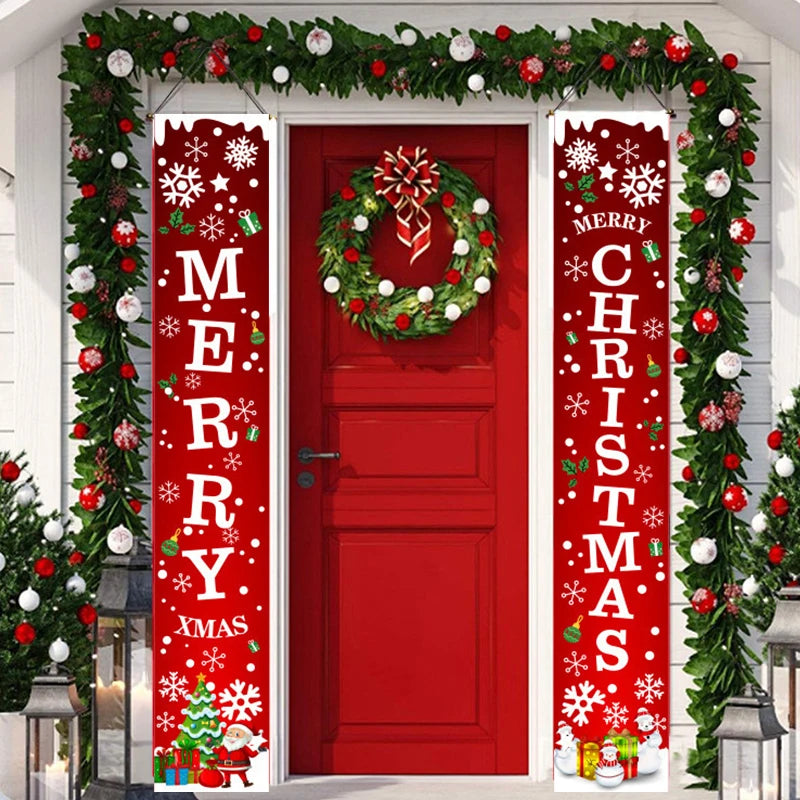 Christmas Couplets Santa Claus Snowman Door Curtain Decoration Christmas Flag Wall Decoration Background Hanging Flag Decor