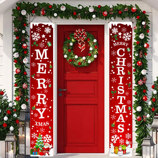 Christmas Couplets Santa Claus Snowman Door Curtain Decoration Christmas Flag Wall Decoration Background Hanging Flag Decor