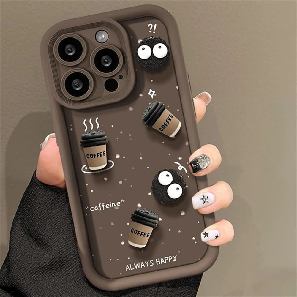 Cute Fun 3D Ball Coffee Silicone Phone Case For iPhone 11 13 12 14 15 Pro Max 13 15 Pro XS XR XS 7 8  Max Korean Cartoon Cover