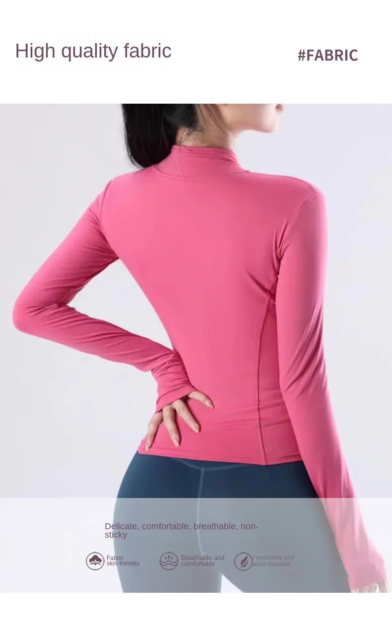 Women's sports jacket zipper yoga jacket blazer gym workout tights breathable fast dry