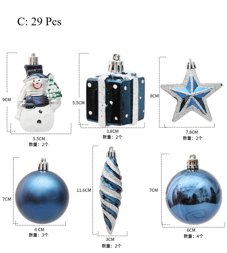 20/29/40pcs Christmas Ball Blue Red Christmas Tree Hanging Pendants Home Gifts New Year Special-shaped Christmas Spheres 2023